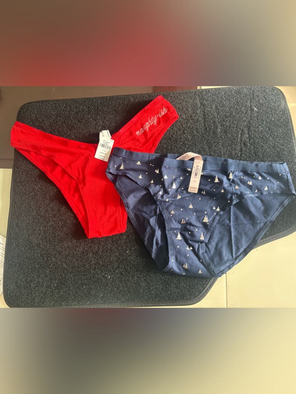 VS PINK Panty Lot of 2 NWT Large Naughty-ish & Holiday Print